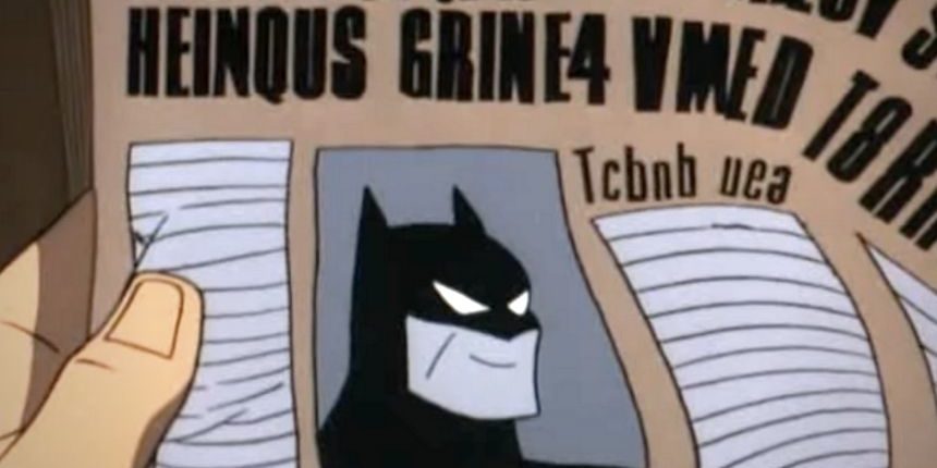 frame from batman animated series newspaper with scrambled letters