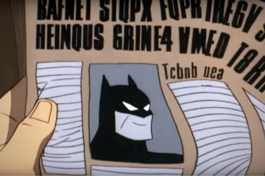 frame from batman animated series newspaper with scrambled letters